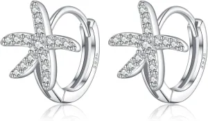 SLUYNZ 925 Sterling Silver CZ Starfish Hoop Earrings for Women Teens Starfish Small Hoop Earrings Huggie Small Beach Earrings