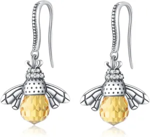 SLUYNZ 925 Sterling Silver Queen Bee Dangle Earrings for Women Mother's Day Gifts Crystal Bee Jewelry