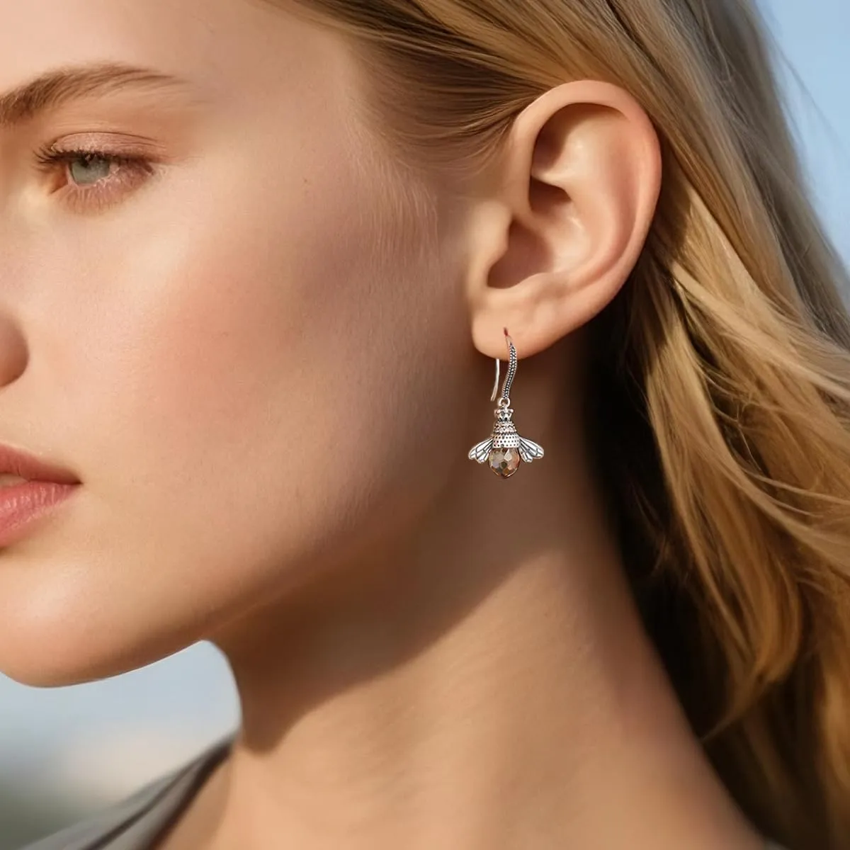 SLUYNZ 925 Sterling Silver Queen Bee Dangle Earrings for Women Mother's Day Gifts Crystal Bee Jewelry