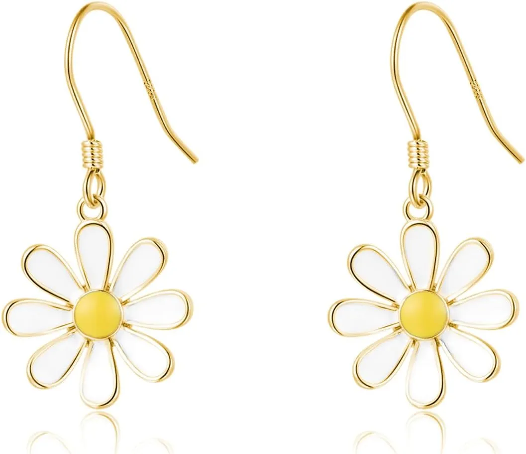 SLUYNZ 925 Sterling Silver White Flower Dangle Earrings for Women Teen Girls Daisy Flower Drop Earrings Summer Spring