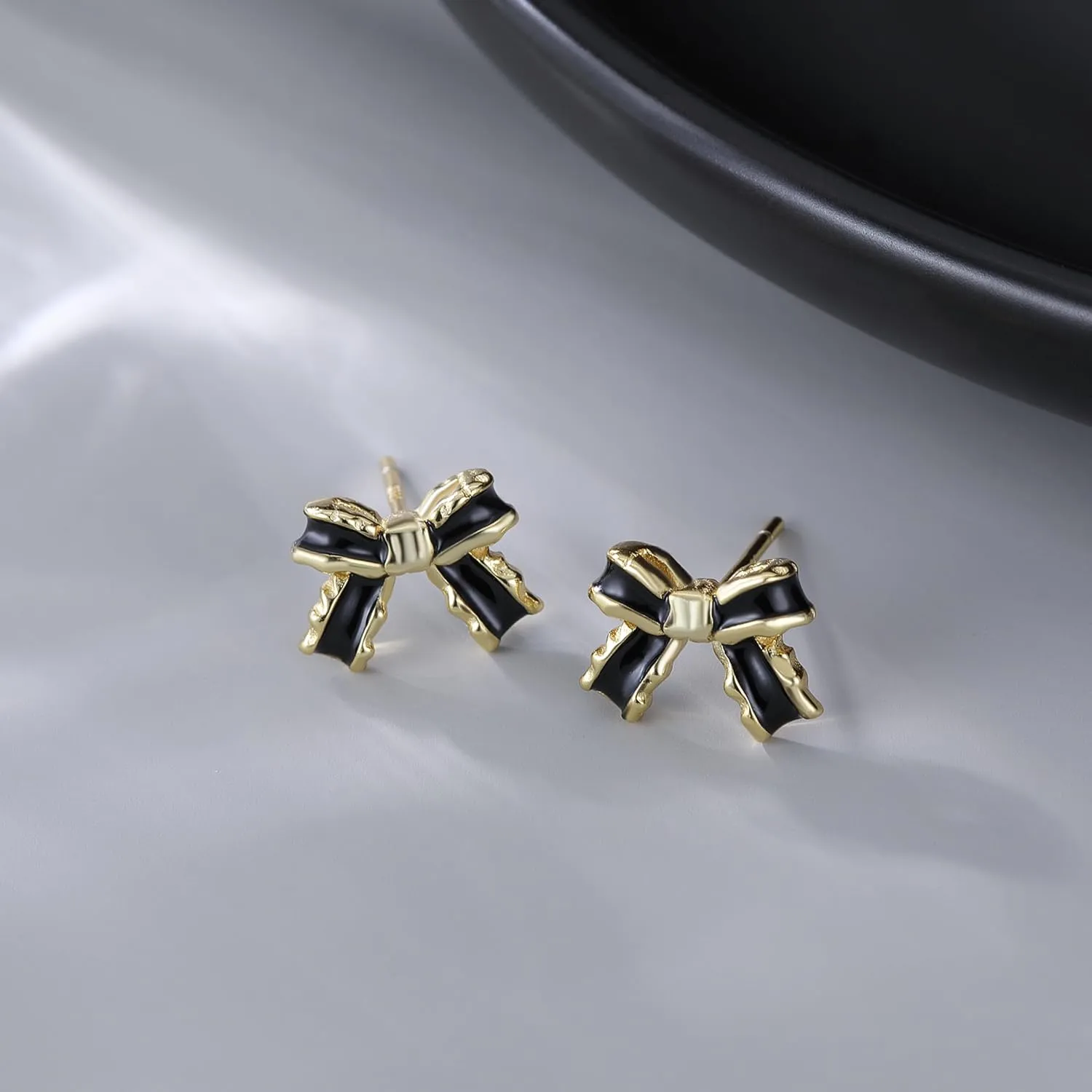 SLUYNZ Solid 925 Sterling Silver Black Bow Earrings Studs for Women Teens Bowknot Stud Earrings Ribbon Bow Studs