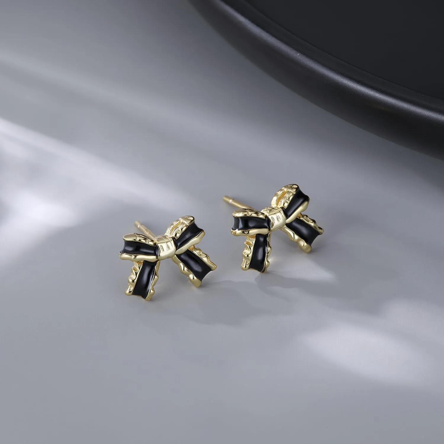 SLUYNZ Solid 925 Sterling Silver Black Bow Earrings Studs for Women Teens Bowknot Stud Earrings Ribbon Bow Studs