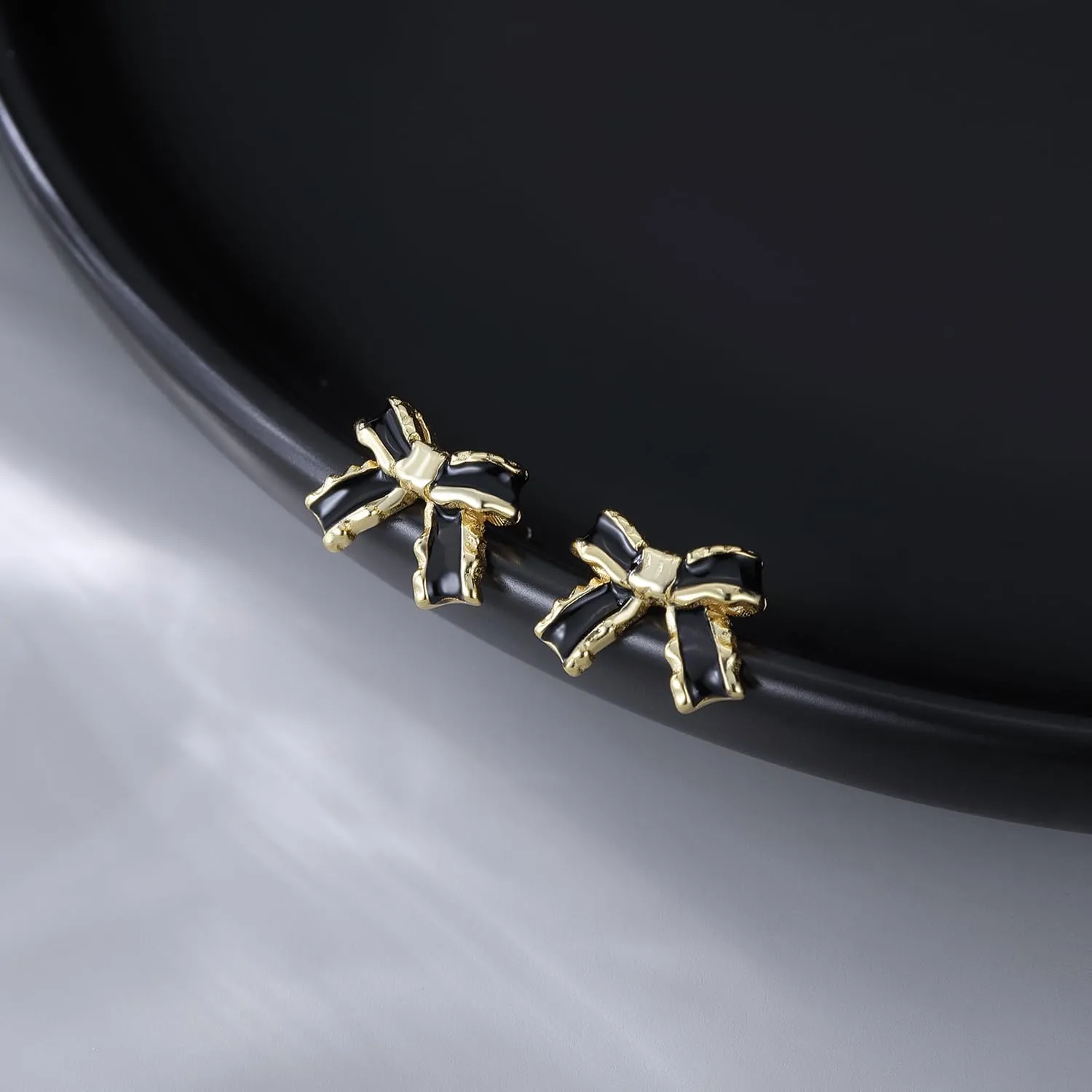 SLUYNZ Solid 925 Sterling Silver Black Bow Earrings Studs for Women Teens Bowknot Stud Earrings Ribbon Bow Studs
