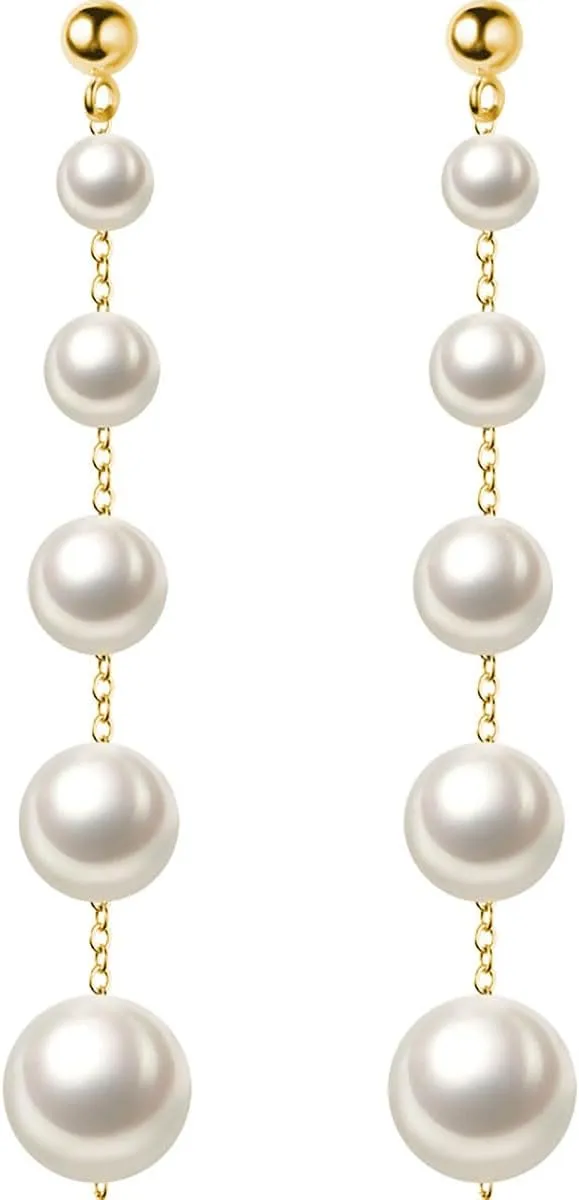 SLUYNZ Sterling Silver Pearl Earrings Dangle for Women Teens Wedding Pearl Drop Earrings for Brides
