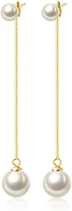 SLUYNZ Sterling Silver Pearls Dangle Earrings Chain for Women Teen Girls Pearls Wedding Drop Earrings for Brides Long Tassel