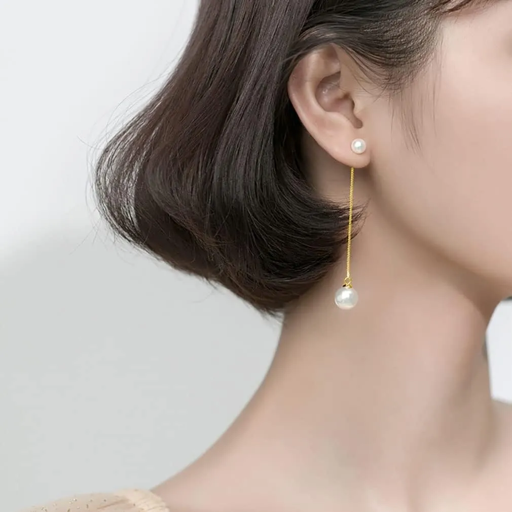 SLUYNZ Sterling Silver Pearls Dangle Earrings Chain for Women Teen Girls Pearls Wedding Drop Earrings for Brides Long Tassel