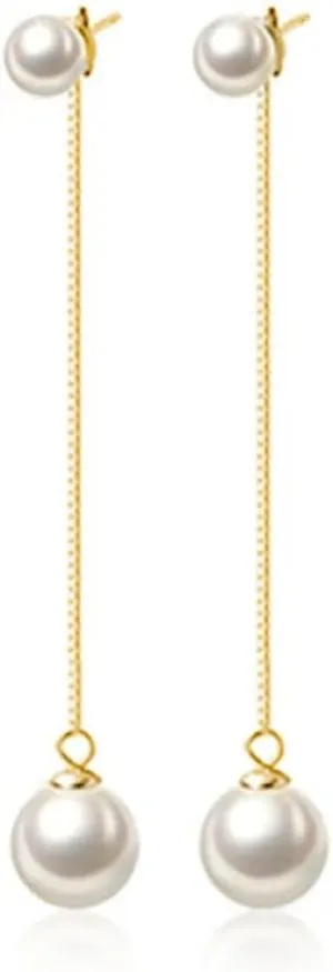 SLUYNZ Sterling Silver Pearls Dangle Earrings Chain for Women Teen Girls Pearls Wedding Drop Earrings for Brides Long Tassel