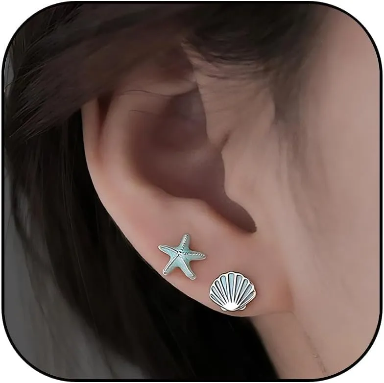 Small Starfish Stud Earrings for Women Dainty Boho Tiny Starfish Shell Studs Hypoallergenic Lightweight Minimalist Cartilage Piercing Jewelry