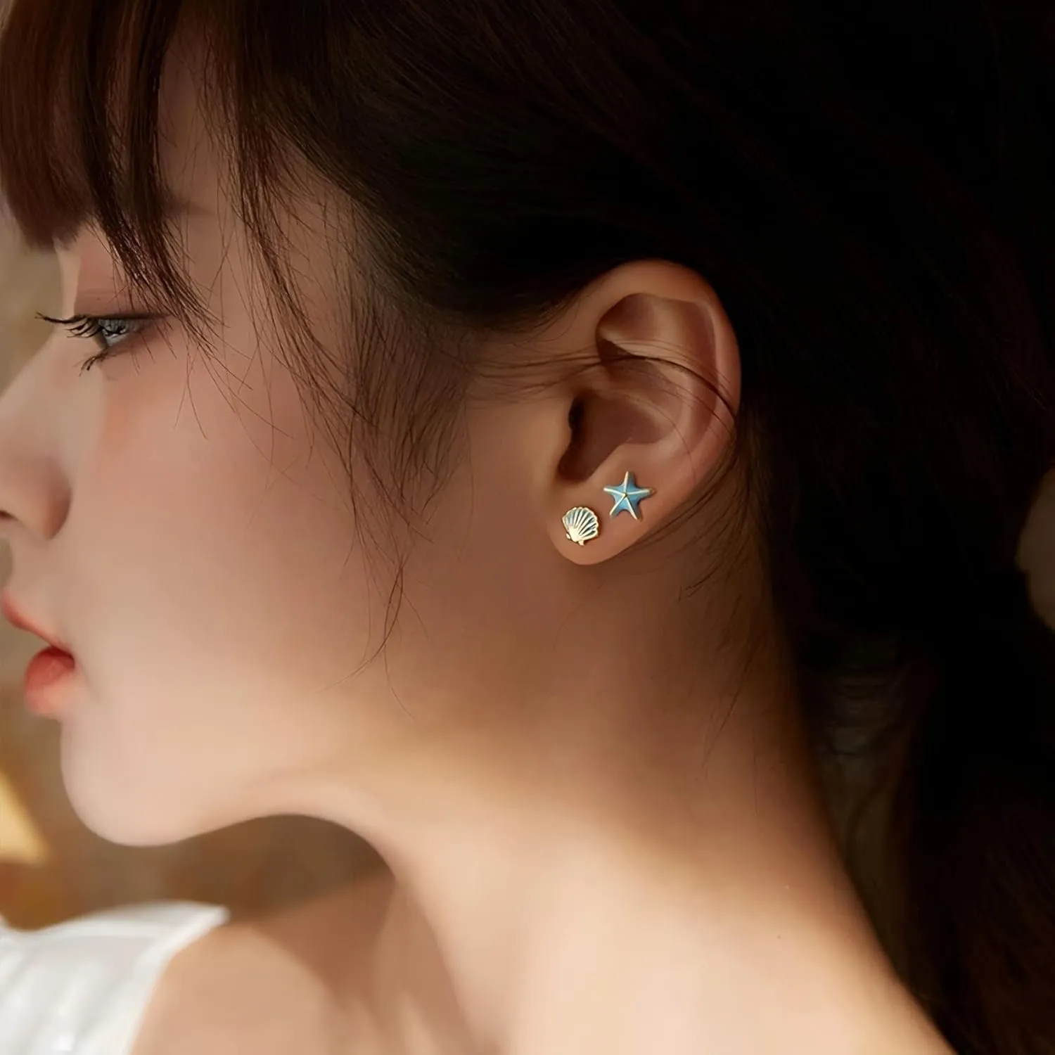 Small Starfish Stud Earrings for Women Dainty Boho Tiny Starfish Shell Studs Hypoallergenic Lightweight Minimalist Cartilage Piercing Jewelry