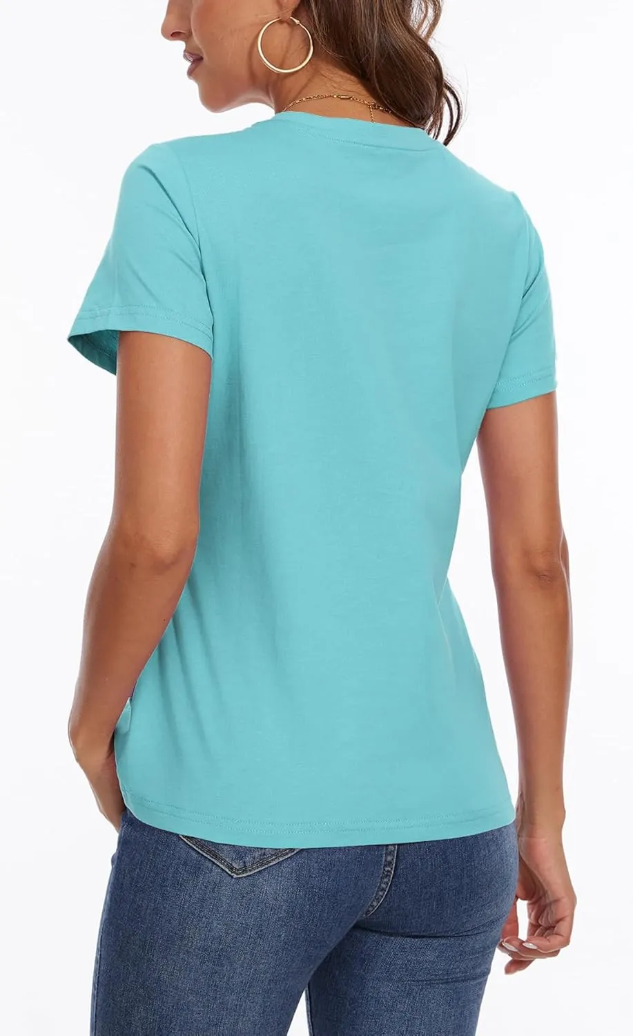 SMENG Women's Cotton V Neck T-Shirt Short Sleeve Solid Color Tee Casual Fit Tee Breathable Summer Fashion Tops