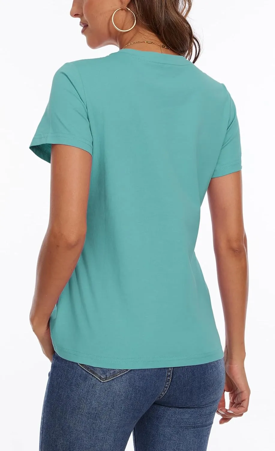SMENG Women's Cotton V Neck T-Shirt Short Sleeve Solid Color Tee Casual Fit Tee Breathable Summer Fashion Tops