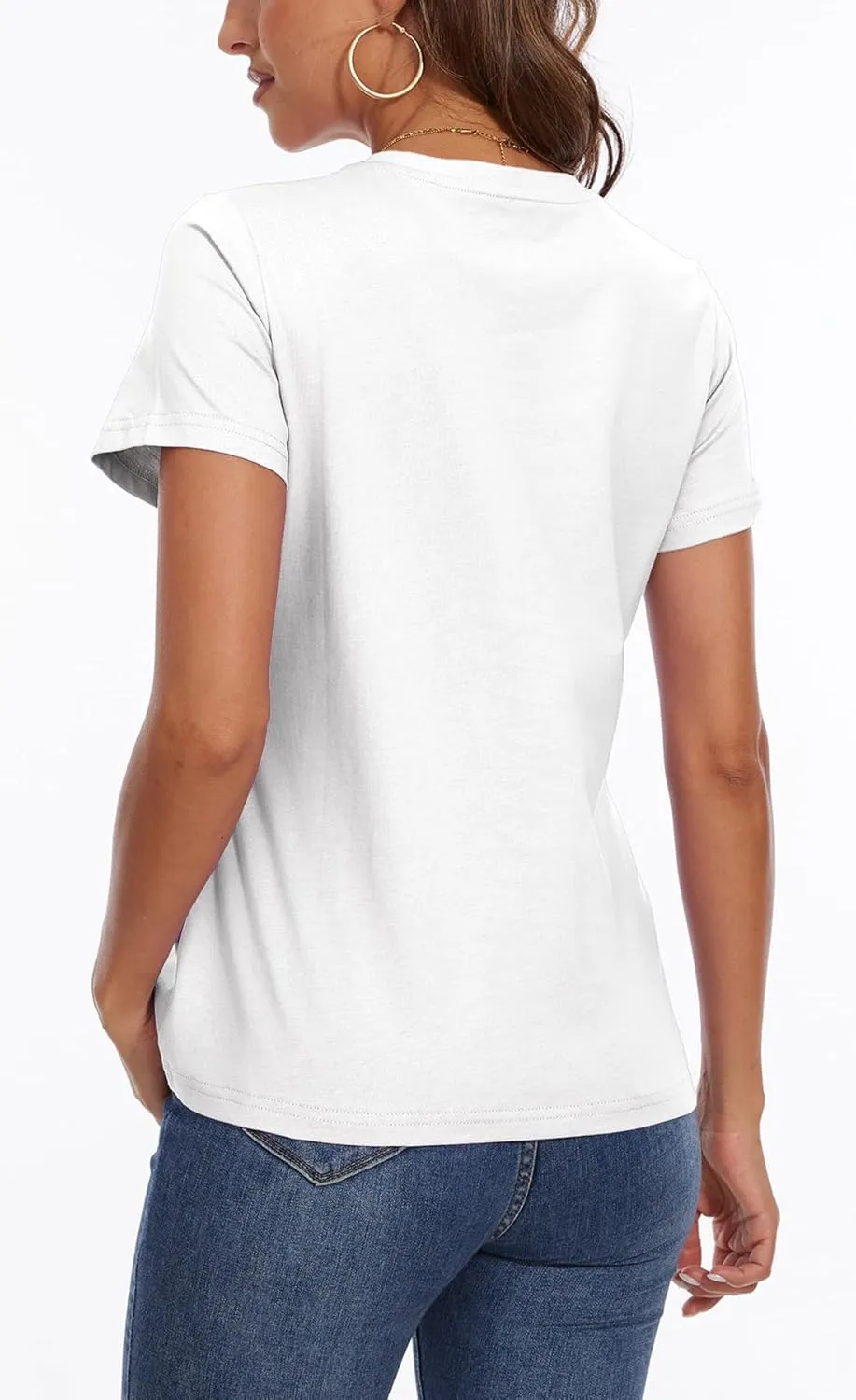 SMENG Women's Cotton V Neck T-Shirt Short Sleeve Solid Color Tee Casual Fit Tee Breathable Summer Fashion Tops