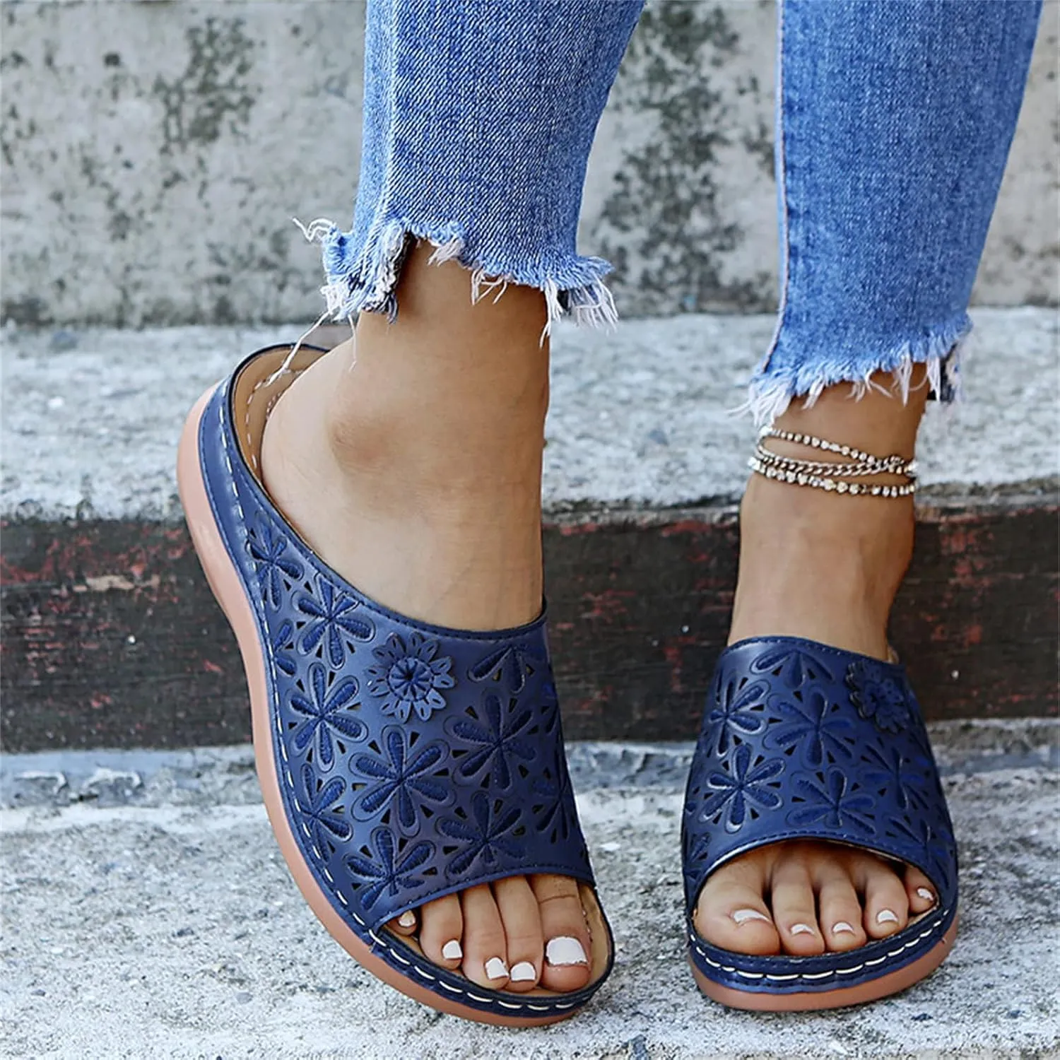 Smoneyful Women Dressy Sandals Summer Flat Flip Flops Orthopedic Orthotic Arch Support Comfortable Walking Slippers Wedge Platform Bunion Breathable Casual