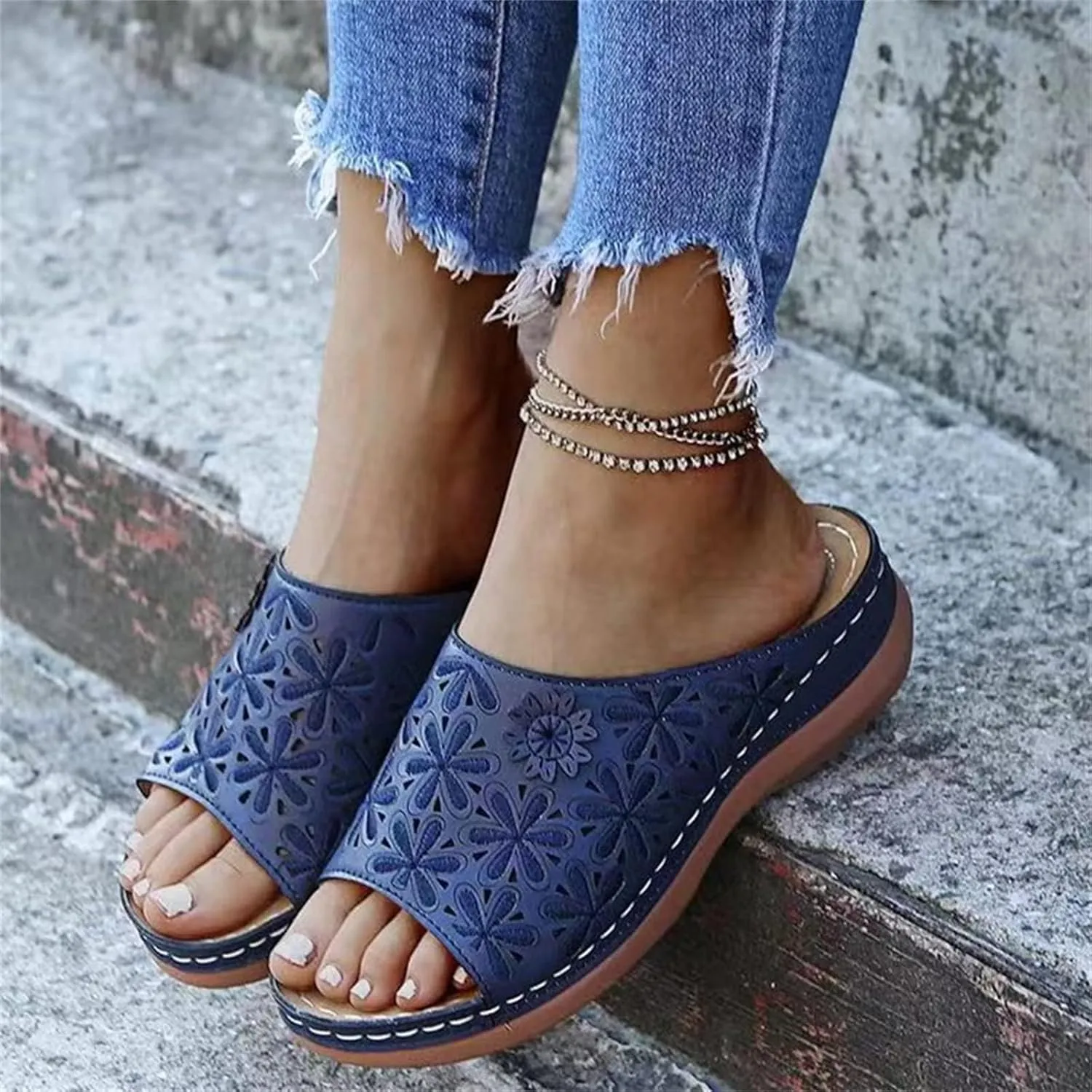Smoneyful Women Dressy Sandals Summer Flat Flip Flops Orthopedic Orthotic Arch Support Comfortable Walking Slippers Wedge Platform Bunion Breathable Casual