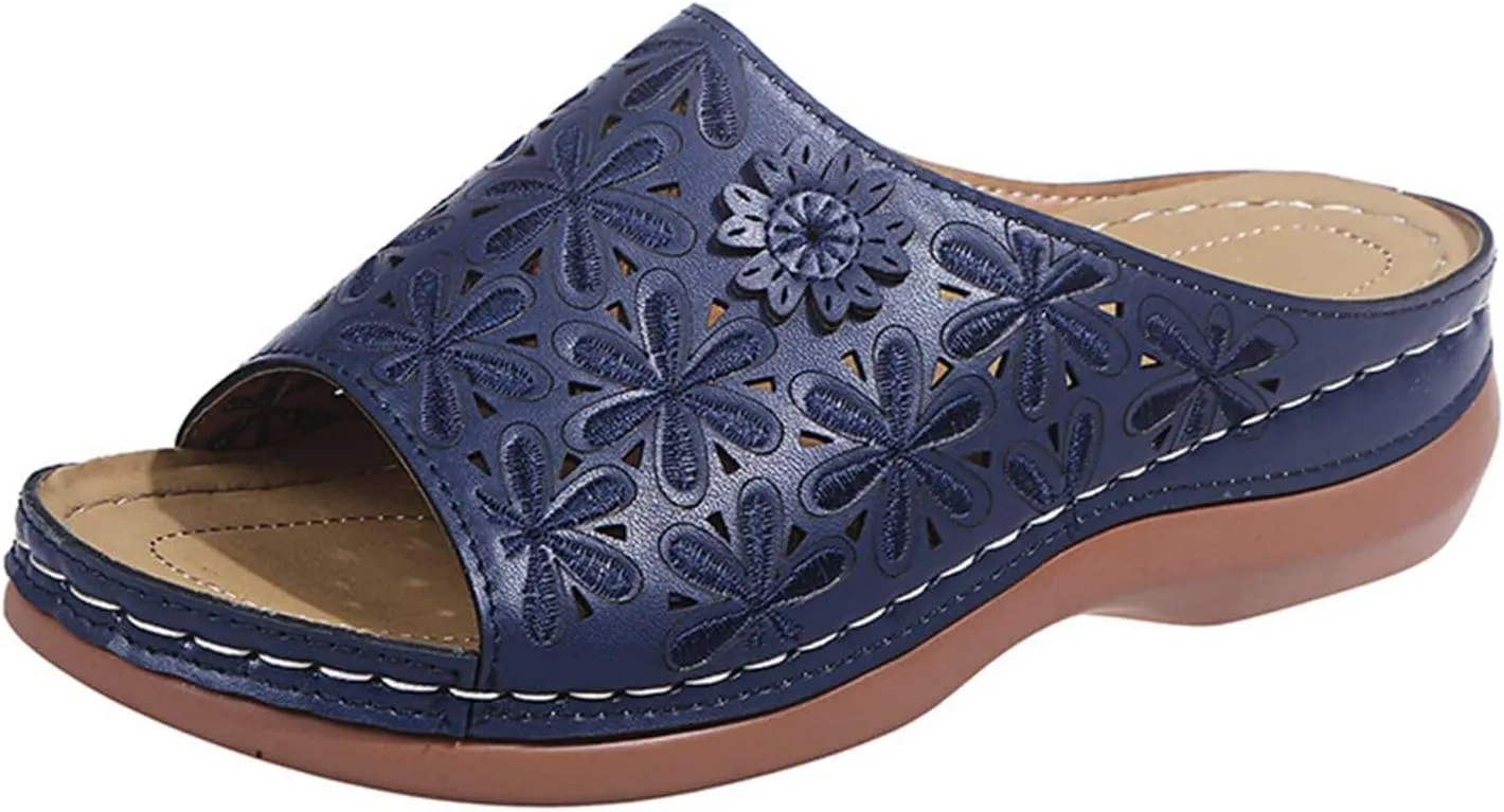 Smoneyful Women Dressy Sandals Summer Flat Flip Flops Orthopedic Orthotic Arch Support Comfortable Walking Slippers Wedge Platform Bunion Breathable Casual