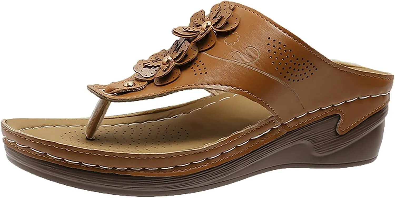 Smoneyful Womens Summer Orthopedic Sandals Arch Support Dressy Beach Wedges Casual Flip Flops Travel Comfort Anti Slip Breathable Orthotic Slip Trendy Walking Sandals