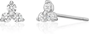 Solid 14k Gold Mini Lotus Cubic Zirconia Studs, Trefoil Trinity Triple Cluster Minimalist Earrings
