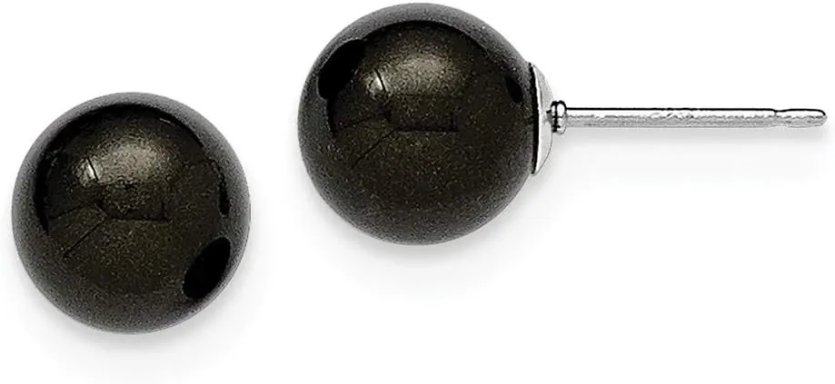 Solid 925 Sterling Silver Majestik 8-9mm Blk Imitation Shell Pearl Stud Earrings mm