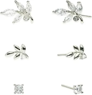 Sonateomber 3 Pairs Tiny Cute Studs Set for Women, 925 Sterling Silver Love Prom Jewelry Gift