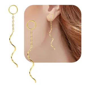 Spiral Threader Earrings, 925 Sterling Silver Handmade Long Pull Through Earrings for Teen Girls Twisted Linear Drop Dangle Earrings for Women Trendy Gifts