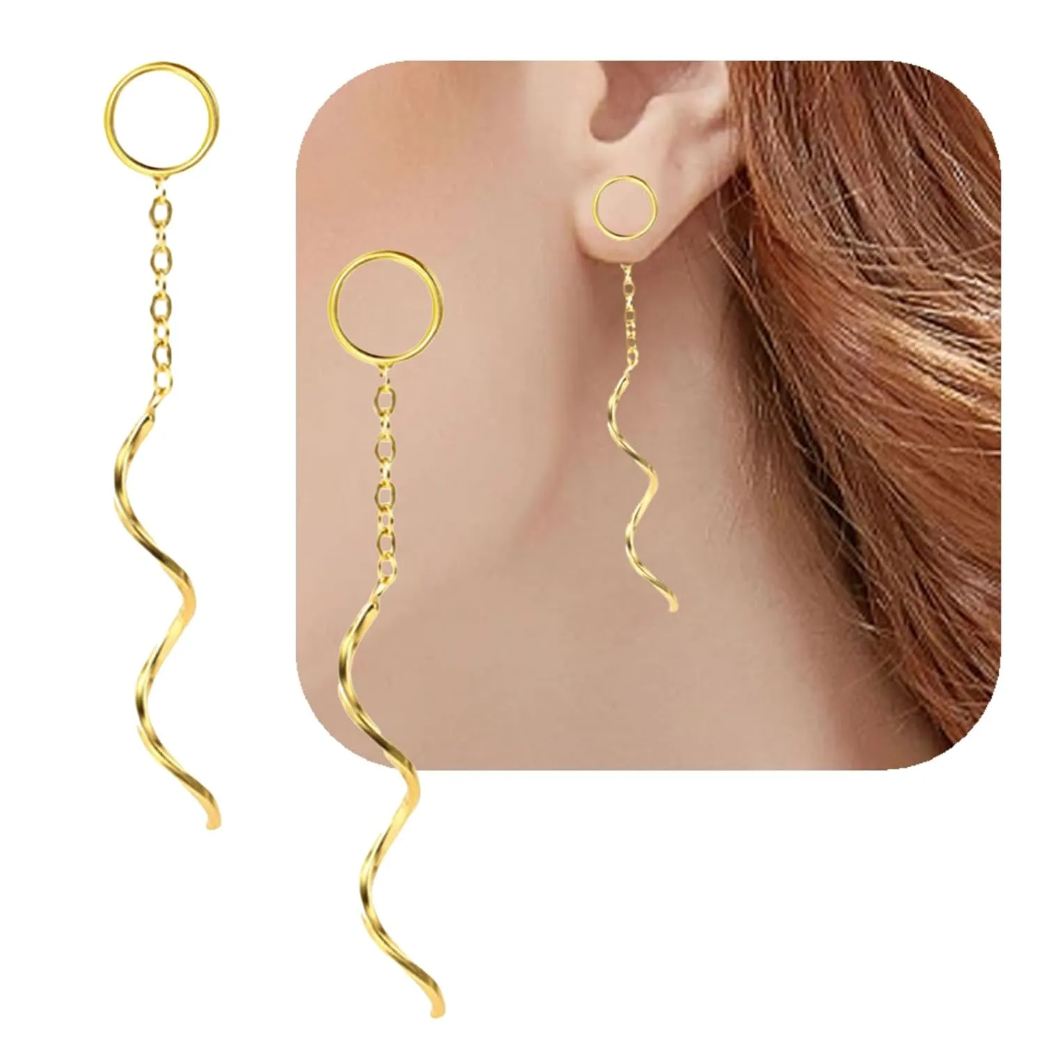 Spiral Threader Earrings, 925 Sterling Silver Handmade Long Pull Through Earrings for Teen Girls Twisted Linear Drop Dangle Earrings for Women Trendy Gifts