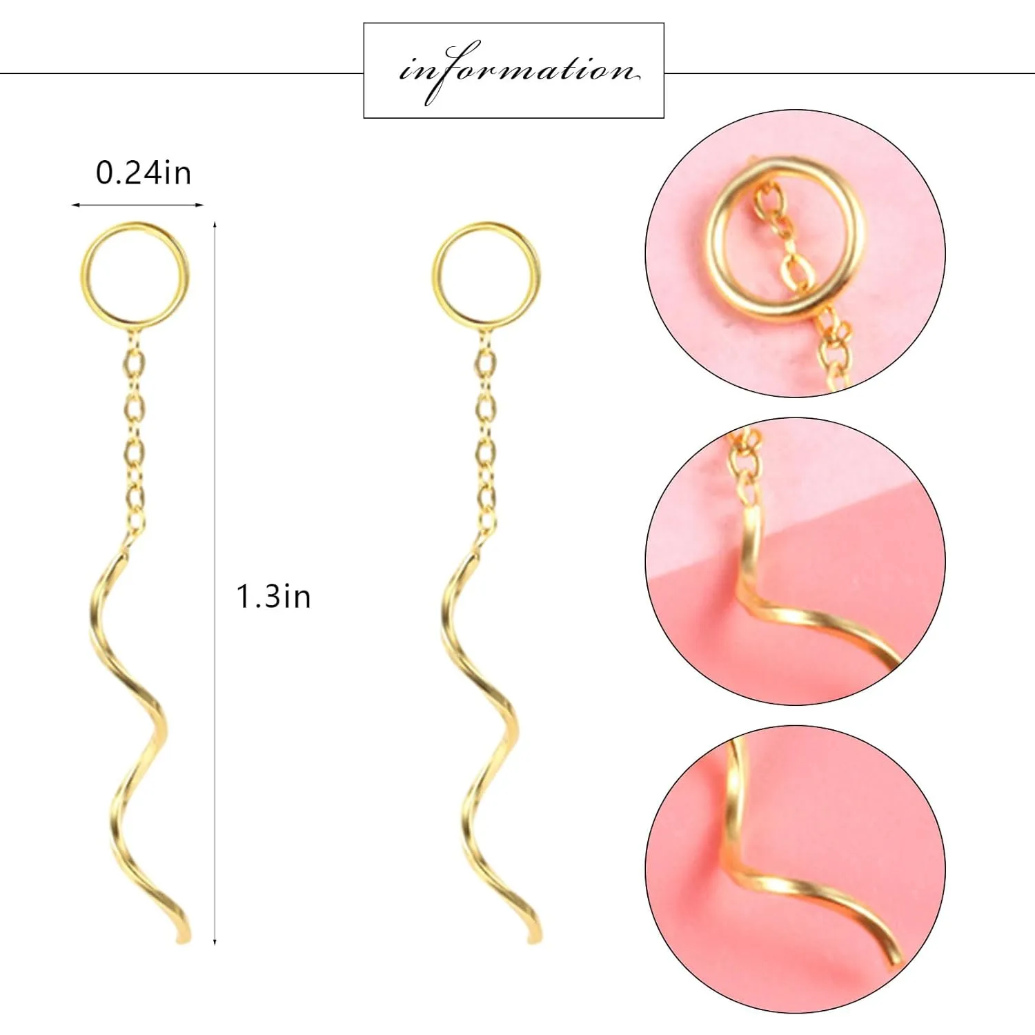 Spiral Threader Earrings, 925 Sterling Silver Handmade Long Pull Through Earrings for Teen Girls Twisted Linear Drop Dangle Earrings for Women Trendy Gifts