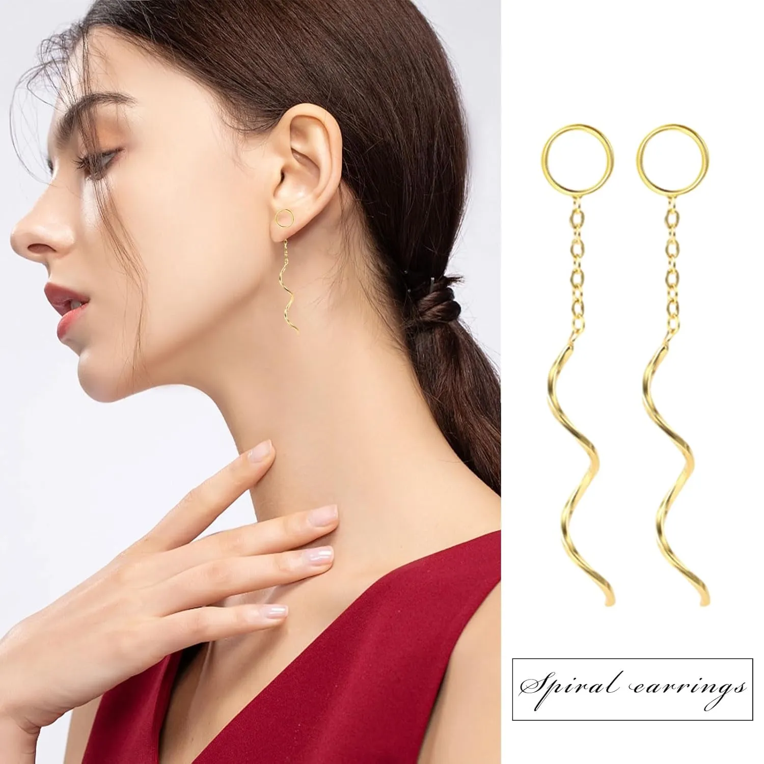 Spiral Threader Earrings, 925 Sterling Silver Handmade Long Pull Through Earrings for Teen Girls Twisted Linear Drop Dangle Earrings for Women Trendy Gifts