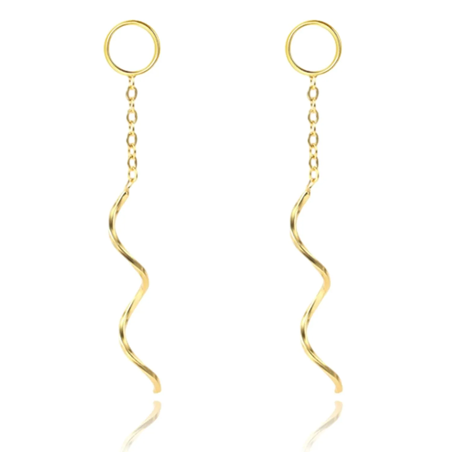 Spiral Threader Earrings, 925 Sterling Silver Handmade Long Pull Through Earrings for Teen Girls Twisted Linear Drop Dangle Earrings for Women Trendy Gifts