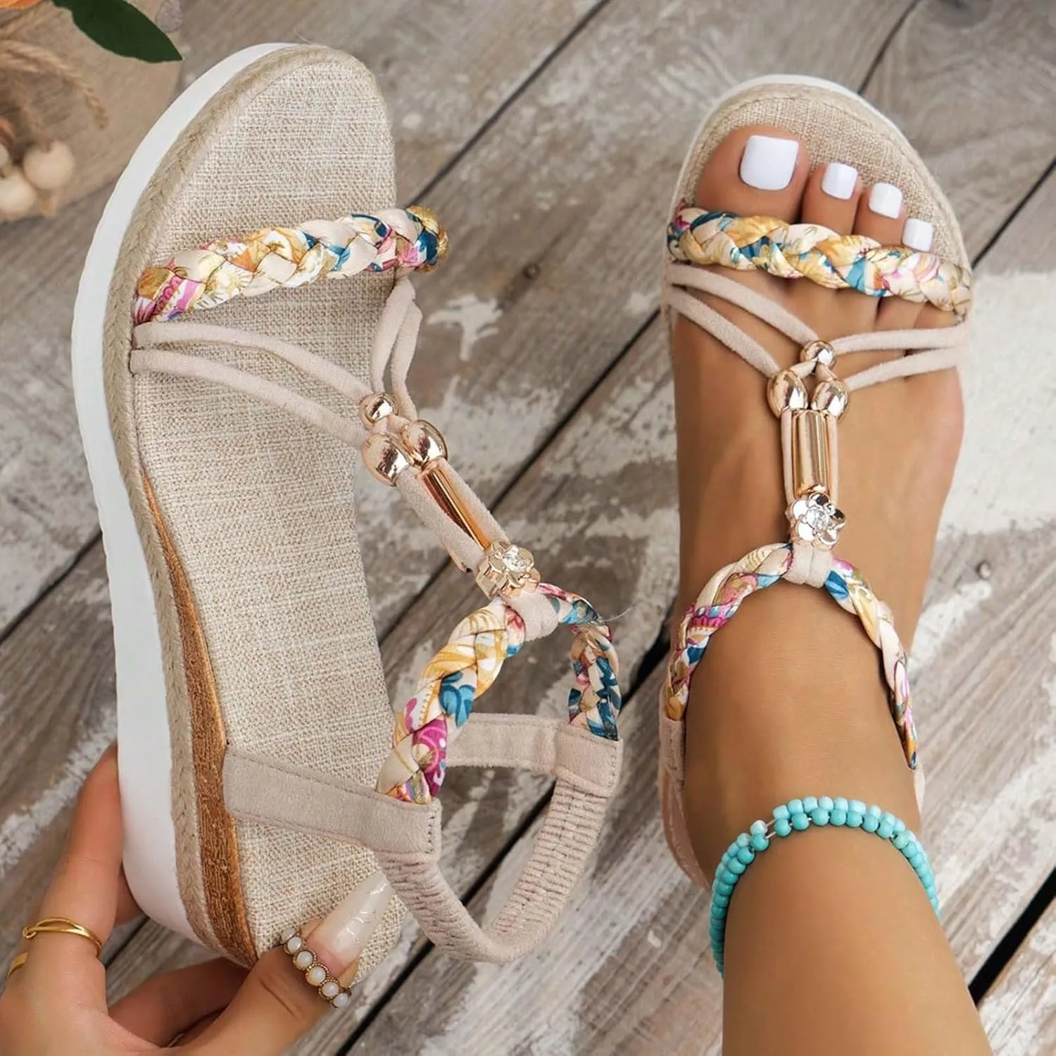 Spring And Summer Fashion Wedge Heel Thick Soled Shoes Heightening Women's Elastic Band Hollow Women's Shoes