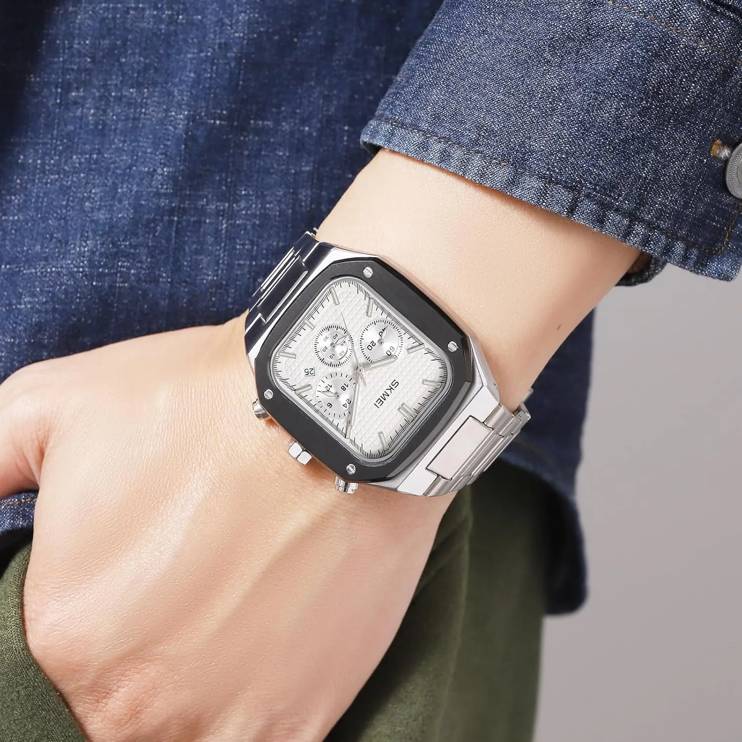 Square Watch for Men Business Stainless Steel Watch with Chronograph Date Waterproof Analog Quartz Fashion Wristwatch Luminous Gold Men's Watch