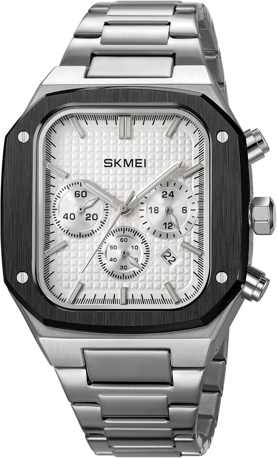 Square Watch for Men Business Stainless Steel Watch with Chronograph Date Waterproof Analog Quartz Fashion Wristwatch Luminous Gold Men's Watch