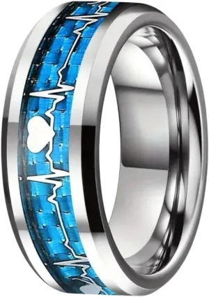 Stainless Steel Heartbeat Ring, 8mm Thick, EKG Wave Design, Polished Couples Band - Elegant & Chic Love-Inspired Jewelry for > Him & Her - EMT's - Healthcare - Premium Black Velvet Ring Box Included.