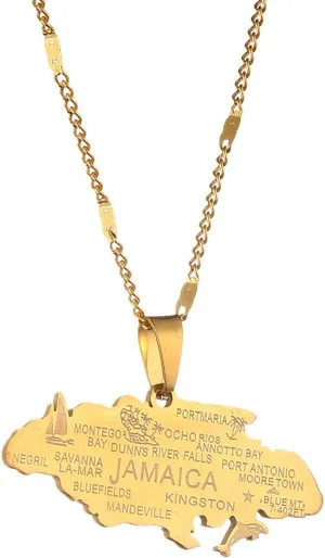 Stainless Steel Jamaica Map Pendant Necklaces Jamaican Charm Jewelry Gifts