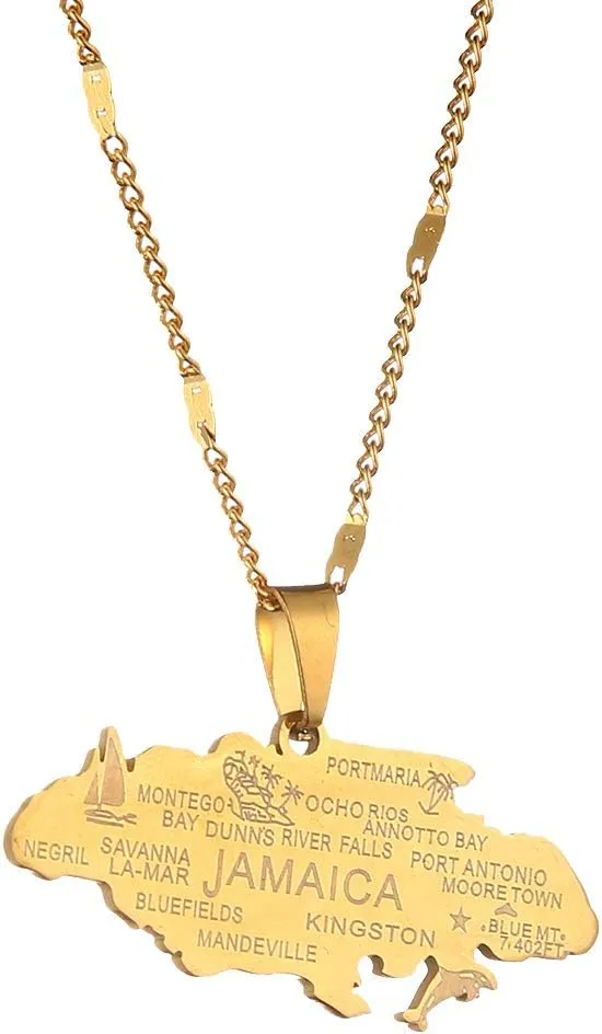 Stainless Steel Jamaica Map Pendant Necklaces Jamaican Charm Jewelry Gifts