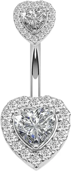 Stainless Steel Navel Rings for Women, CZ Women Navel Rings Heart Pendant Silver Navel Rings