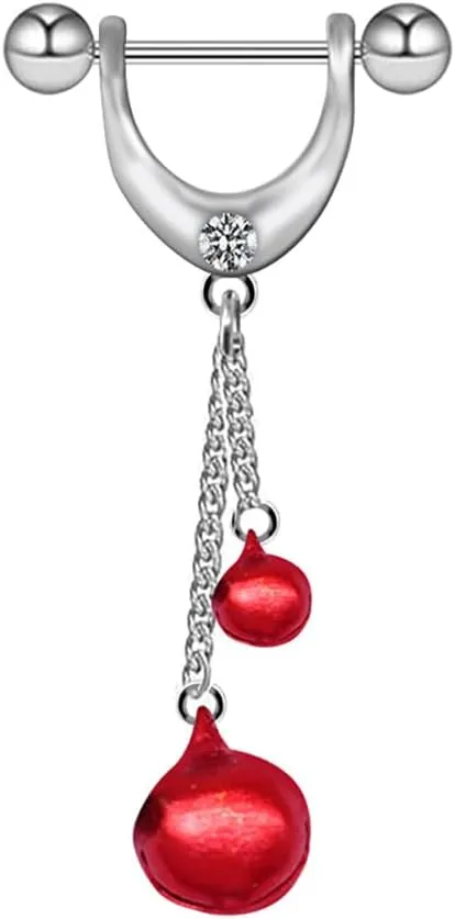 Stainless Steel Nipple Rings Bells Pendant Pierced Tongue Nipplerings Nipple Shield Barbells Piercing Breast Nipple Accessories Jewelry (Red)