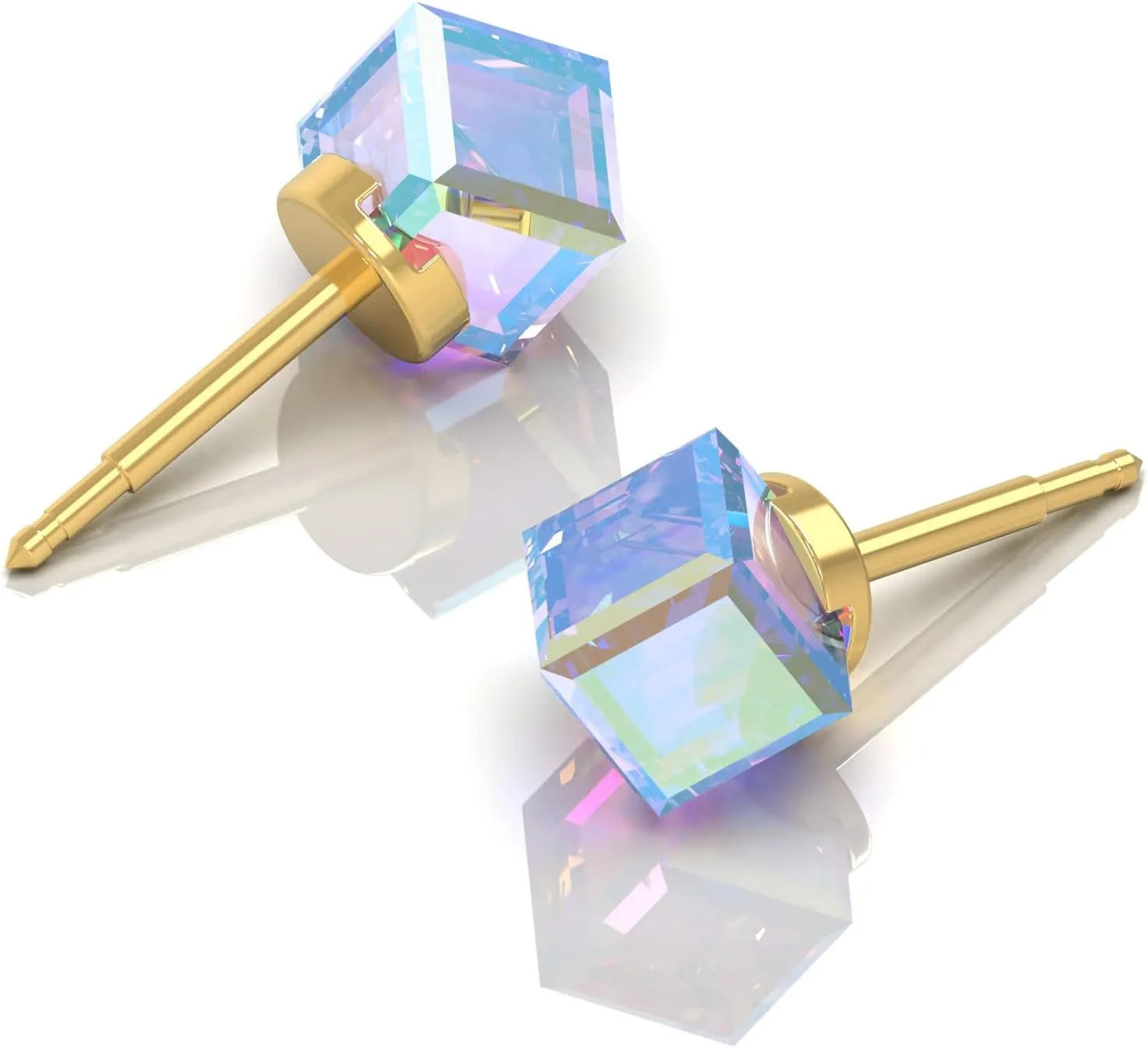 Stainless Steel Stud Earrings Hypoallergenic Cube Crystal Fashion Jewelry Gift for Women - 1 Pair