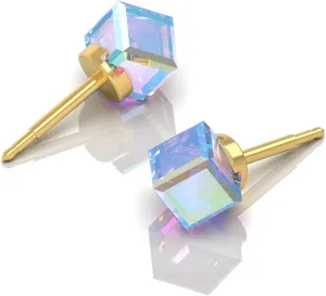 Stainless Steel Stud Earrings Hypoallergenic Cube Crystal Fashion Jewelry Gift for Women - 1 Pair