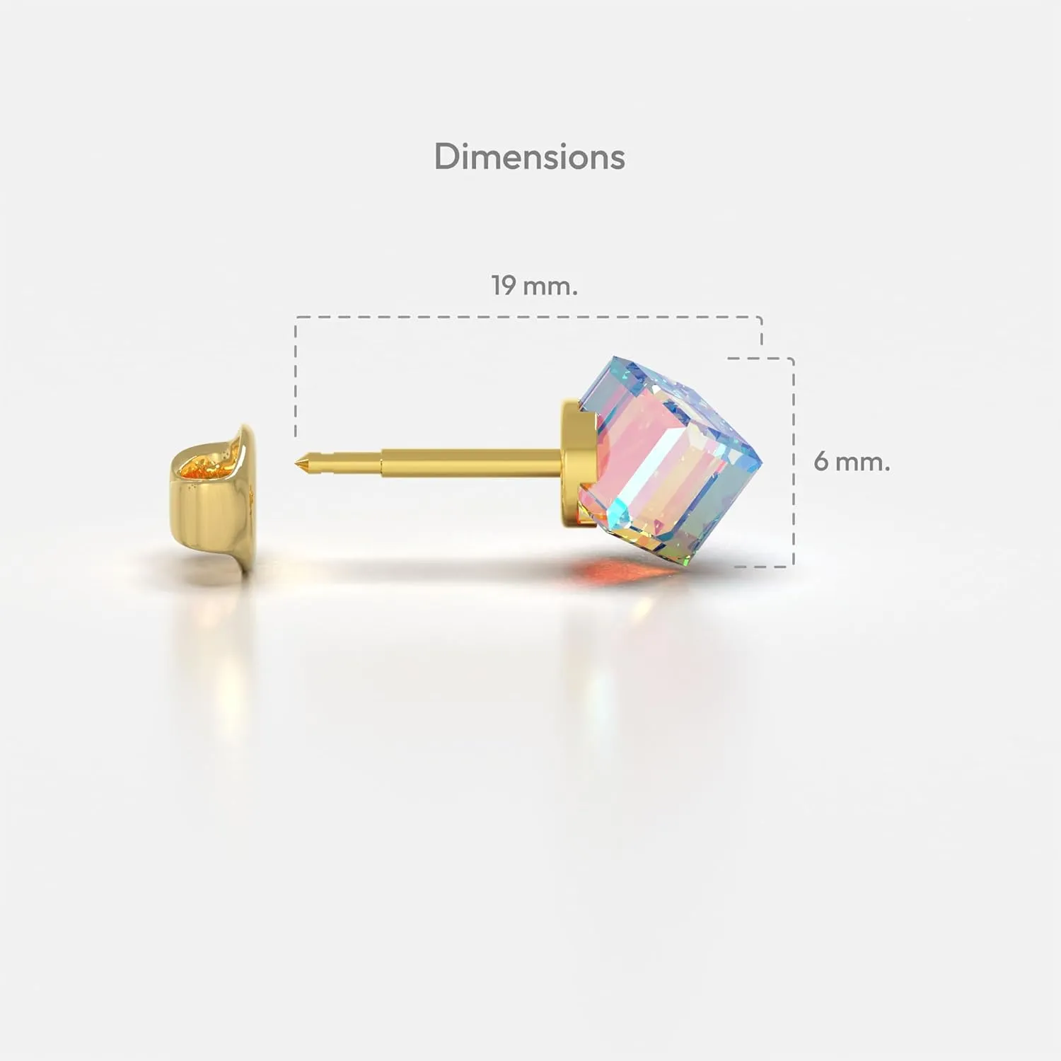 Stainless Steel Stud Earrings Hypoallergenic Cube Crystal Fashion Jewelry Gift for Women - 1 Pair