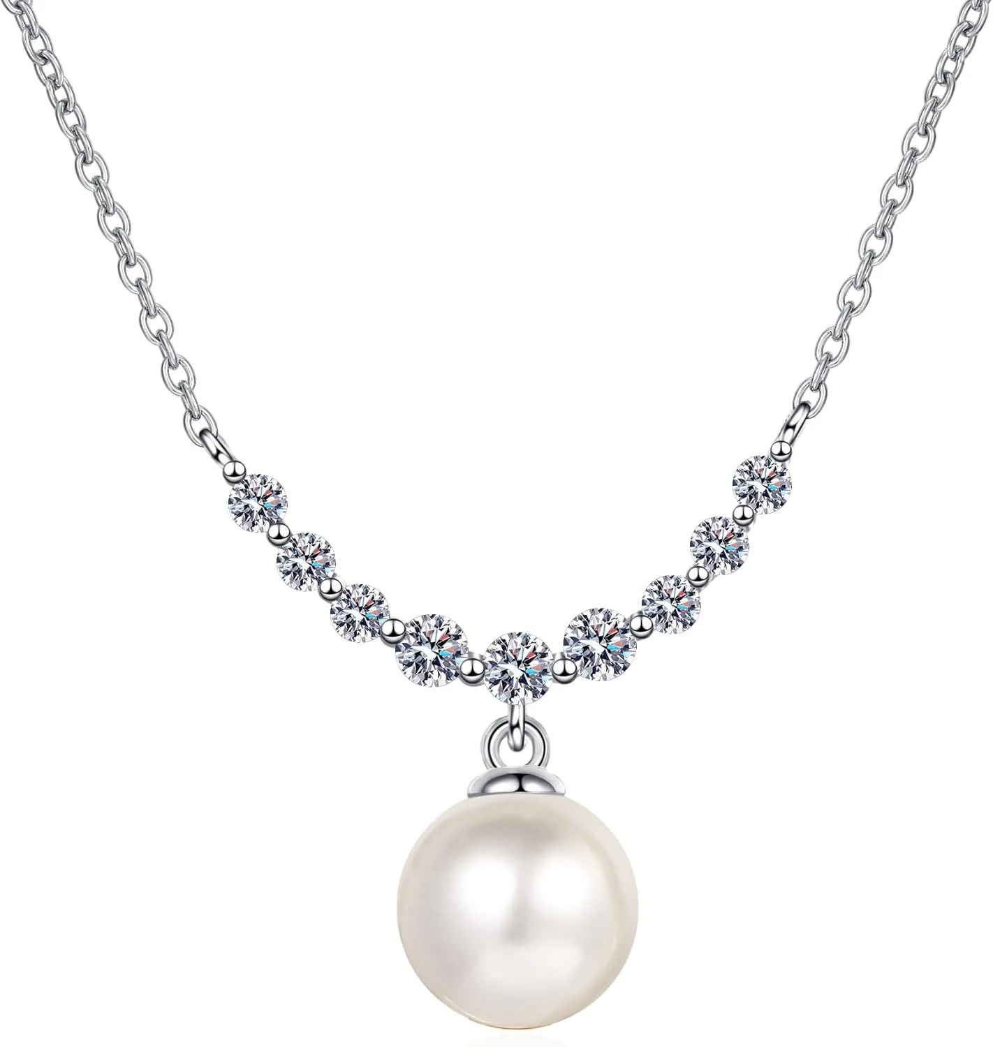 StarGems 8mm River Pearl Minimalist 0.36cttw Moissanite 925 Silver Platinum Plated Necklace 40 5cm NX082