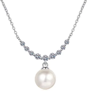StarGems 8mm River Pearl Minimalist 0.36cttw Moissanite 925 Silver Platinum Plated Necklace 40 5cm NX082
