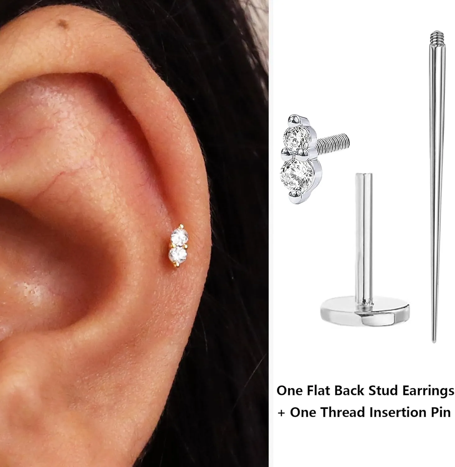 Sterling Silver Flat Back Stud Earrings 16G Cartilage Earring Internally Threaded Earrings Piercing Tragus Earrings for Women