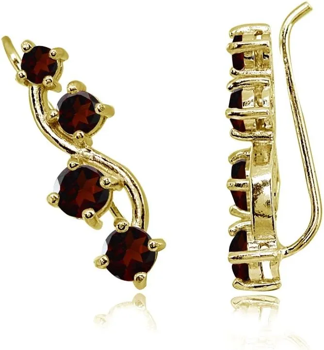 Sterling Silver Genuine or Synthetic Gemstone Small Fashion Trenty Vine Climber Crawler Cuff Earrings for Women