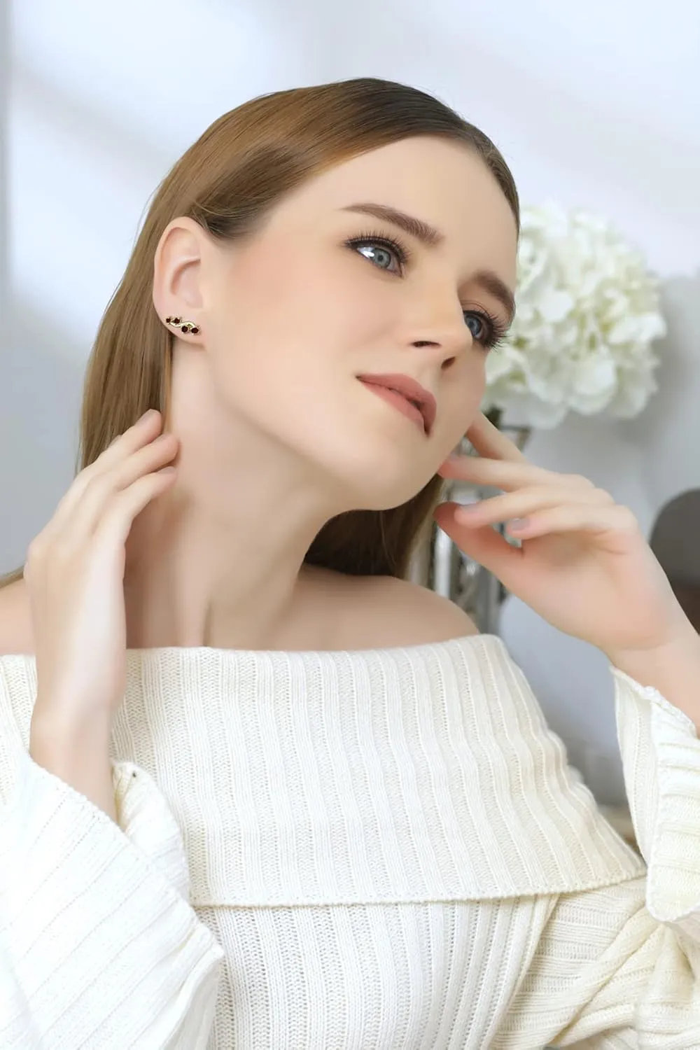 Sterling Silver Genuine or Synthetic Gemstone Small Fashion Trenty Vine Climber Crawler Cuff Earrings for Women