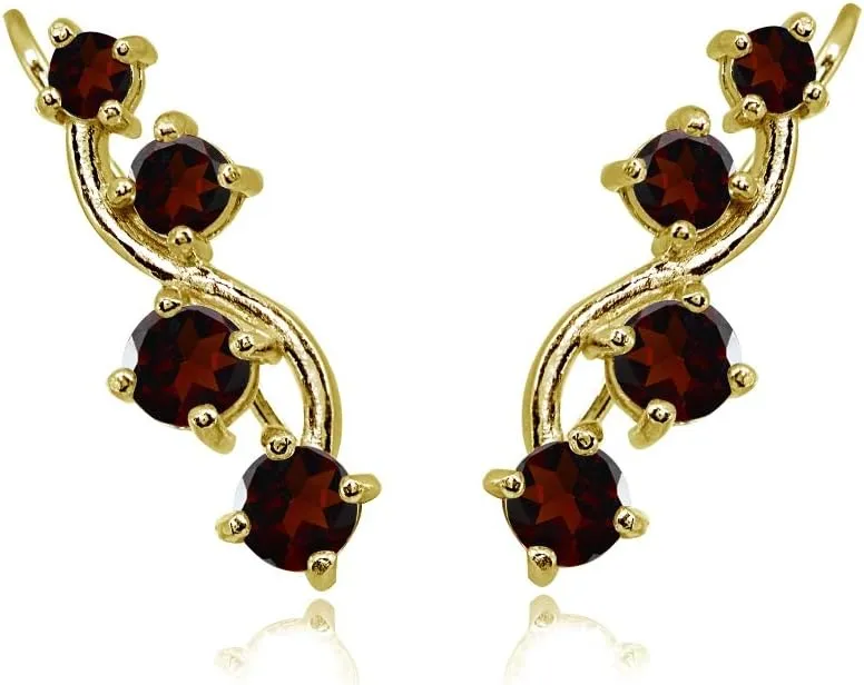 Sterling Silver Genuine or Synthetic Gemstone Small Fashion Trenty Vine Climber Crawler Cuff Earrings for Women