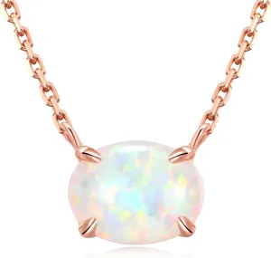 Sterling Silver Opal Necklace, 925 Sterling Silver, Small Dainty Oval Opal Jewelry for Women, Gemstone Necklaces, Womens Jewelry, Simple Rose Gold Necklaces for Women