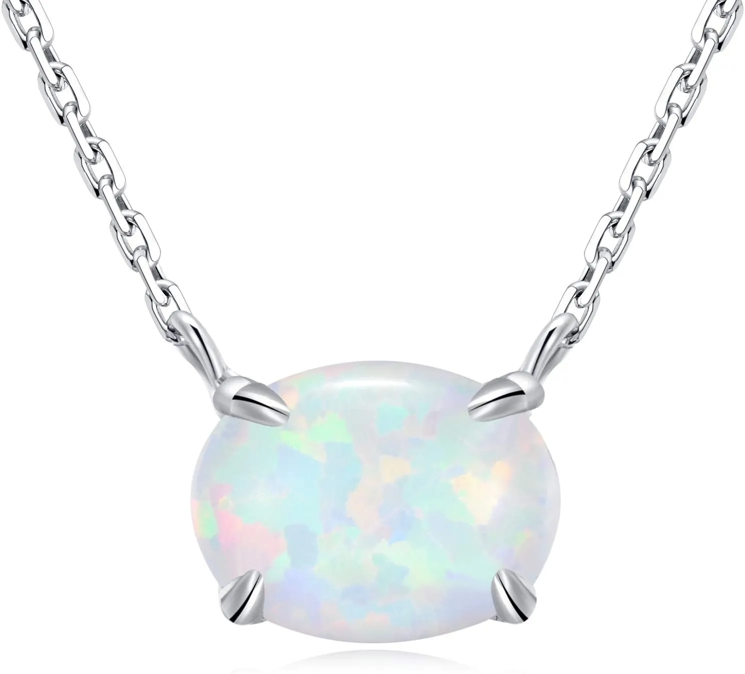 Sterling Silver Opal Necklace, 925 Sterling Silver, Small Dainty Oval Opal Jewelry for Women, Gemstone Necklaces, Womens Jewelry, Simple Rose Gold Necklaces for Women