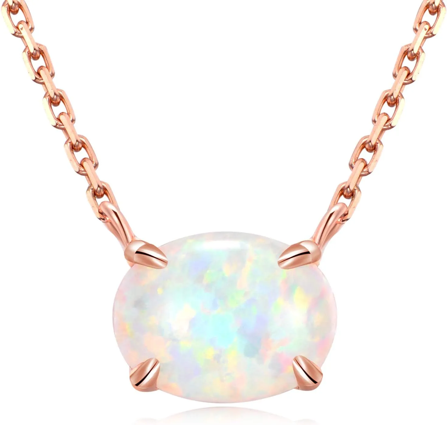 Sterling Silver Opal Necklace, 925 Sterling Silver, Small Dainty Oval Opal Jewelry for Women, Gemstone Necklaces, Womens Jewelry, Simple Rose Gold Necklaces for Women