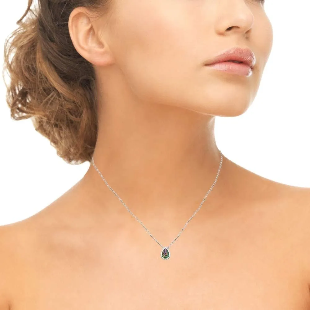 Sterling Silver Polished Inlay Teardrop Minimalist Dainty Necklace for Women, Choice of 3