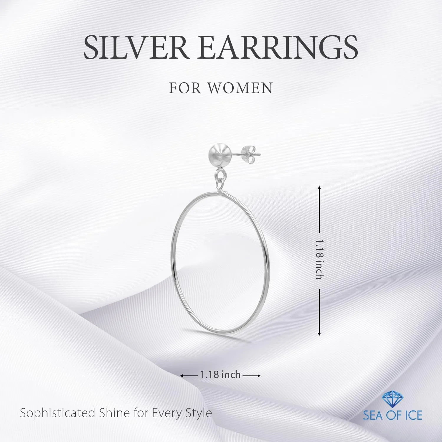 Sterling Silver Polished Open Round Drop Hoop Earrings 5mm Bead Post Dangle Earrings for Women